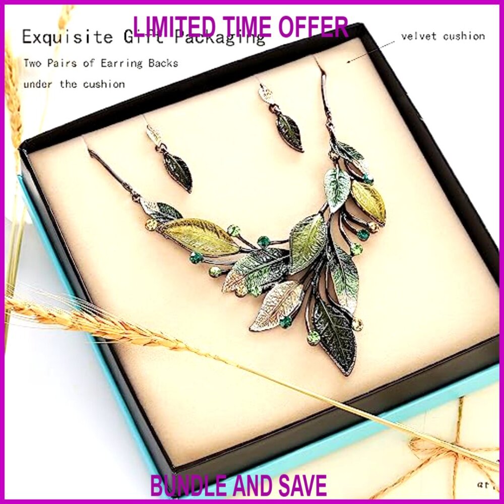 Vintage Statement Jewelry Set Crystal Rhinestone Floral Plant Necklace Earrings - Picture 4 of 7